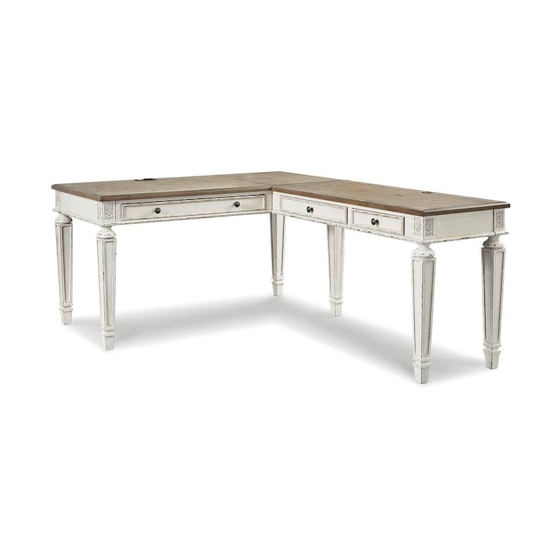 Realyn Antique White/Brown 2-Piece Home Office Lift Top Desk