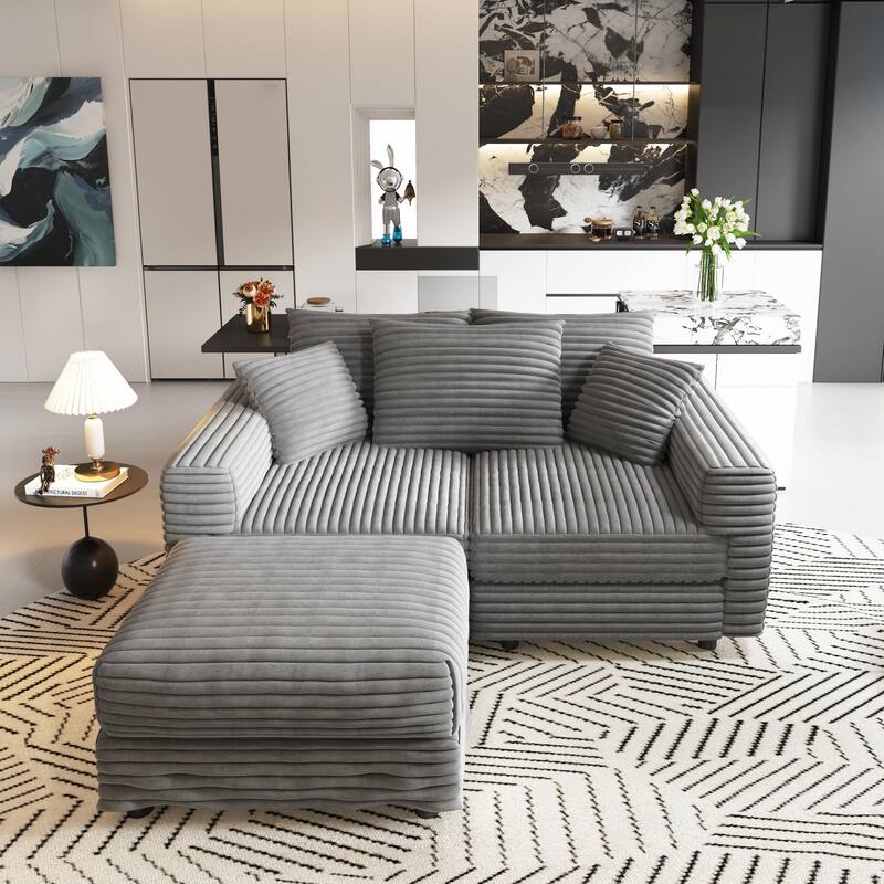 Modular Sectional Sofa with Ottomans, Oversized Corduroy Upholstered Cloud Sofa, Convertible Boneless Deep Seat Couch