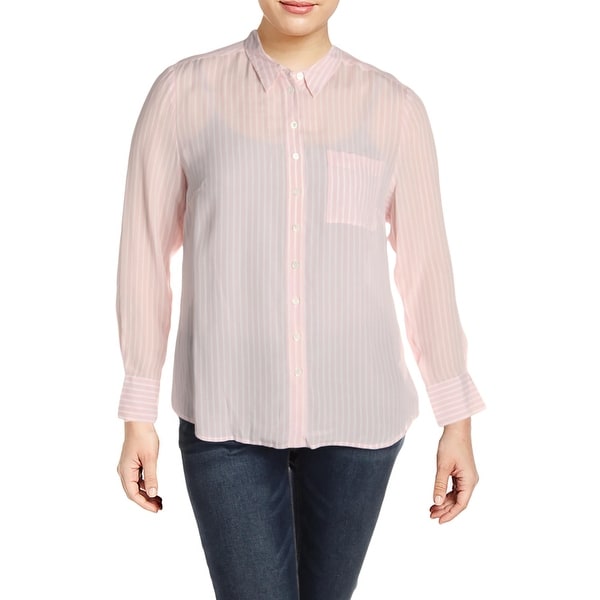 Basler Womens Plus Button-Down Top Silk Blend Striped - Rose White