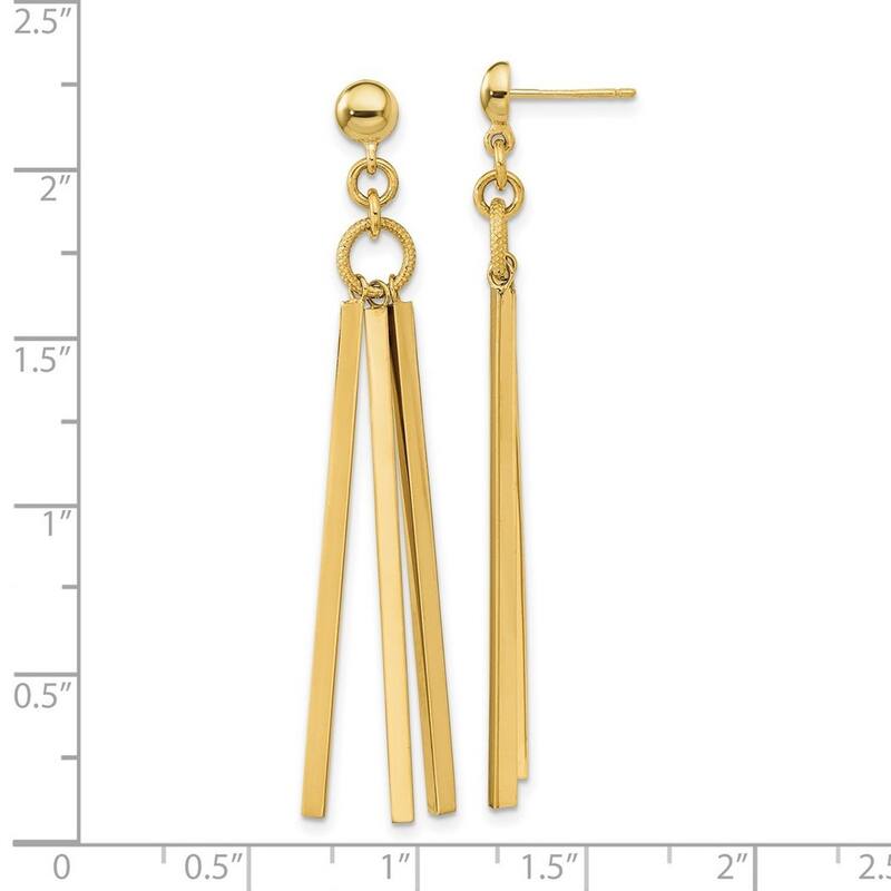 Curata 14k Yellow Gold Polished 3 Bar Post Long Drop Dangle Earrings 54.6x16mm