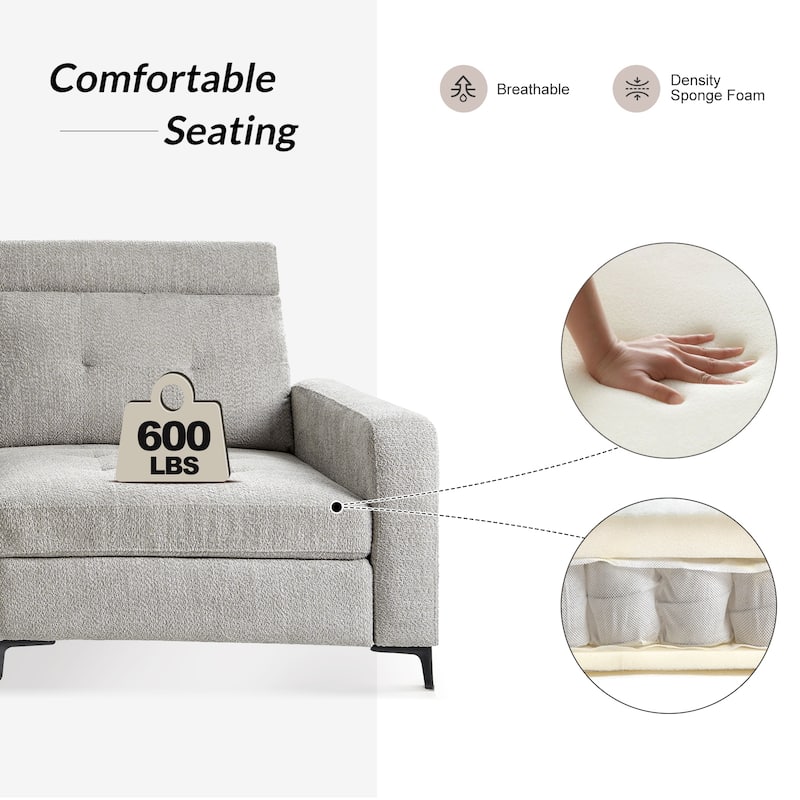 Friedrich Modern Storage Button-tufted Sectional Sofa with Adjustable Seating Depth and Metal Legs by HULALA HOME