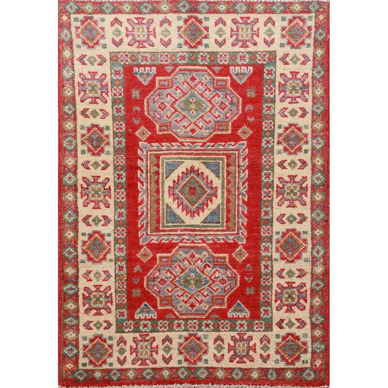 Traditional Red Kazak Oriental Foyer Rug Hand-Knotted Wool Carpet - 2'0"x 3'0"