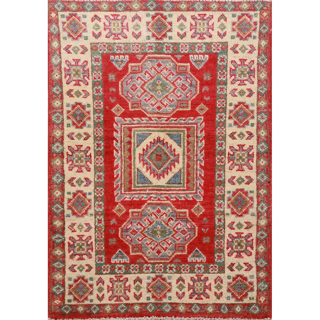 Traditional Red Kazak Oriental Foyer Rug Hand-Knotted Wool Carpet - 2'0"x 3'0"