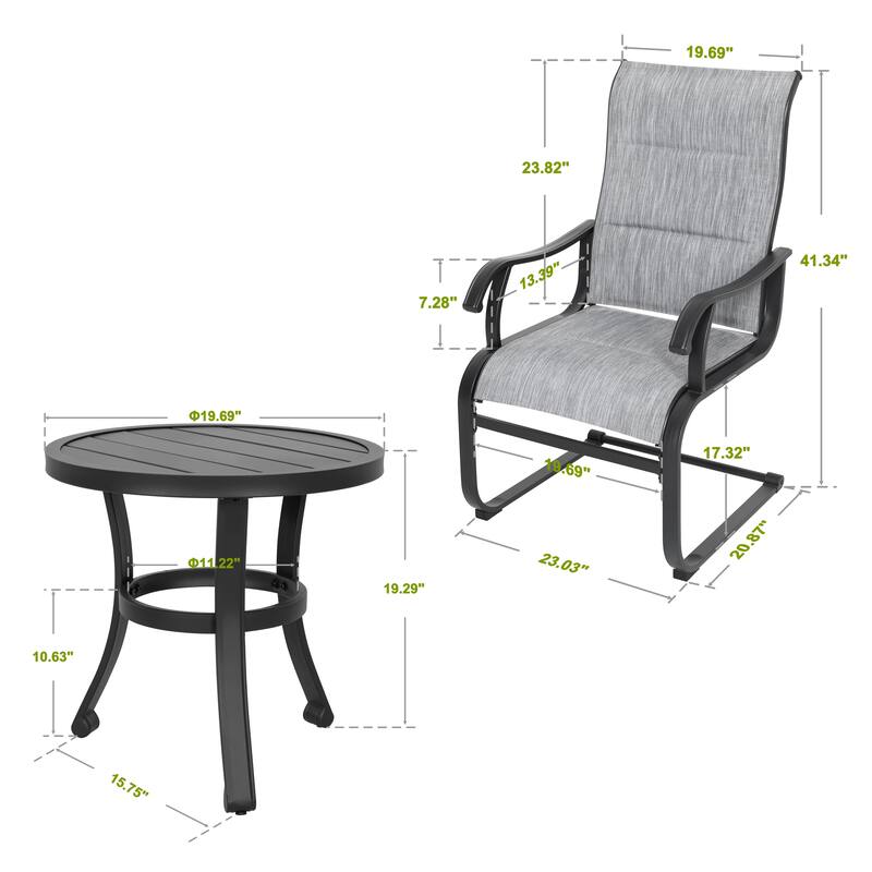 3-Piece Outdoor Bistro Set, Breathable Textilene, Durable Iron Frame