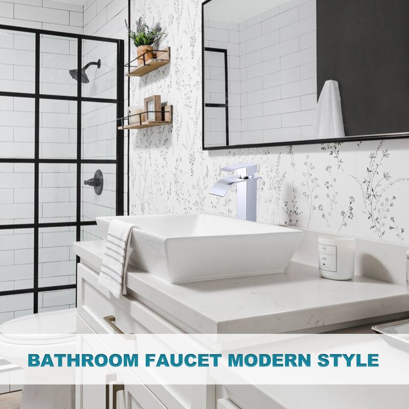 WOWOW Single Handle Single Hole Waterfall Bathroom Vessel Faucet