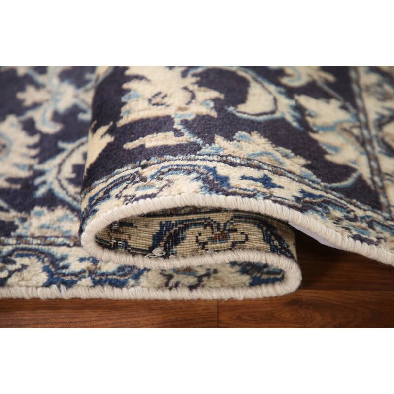 Blue Traditional Nain Persian Vintage Area Rug Handmade Wool Carpet - 1'9"x 2'10"