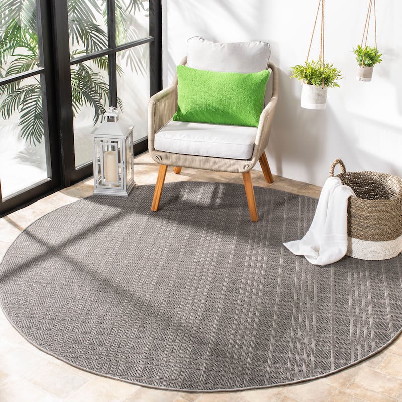 SAFAVIEH Bermuda Washable Ardi Indoor/ Outdoor Waterproof Rug - 6'7" Round - Grey