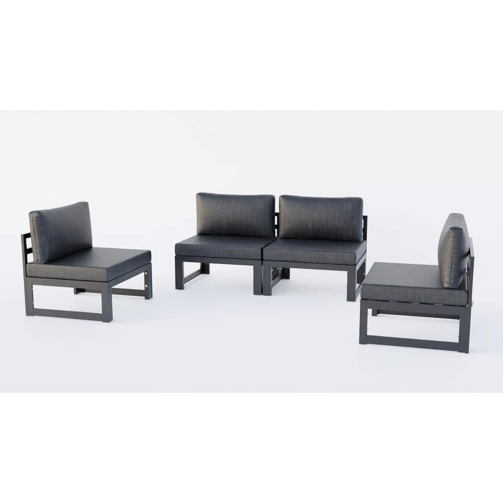 Chelsea 4-Piece Armless Chairs Powder Coated Aluminum Frame Patio Sofa Set with Cushions for Patios, Decks, Dining Rooms, Lounge