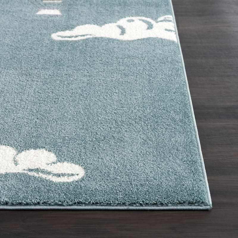 Abani Play Contemporary Blue Hot Air Balloon Indoor Area Rug