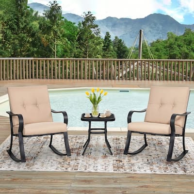 Solaura 3-piece Outdoor Patio Rocking Chairs Conversation Bistro Set