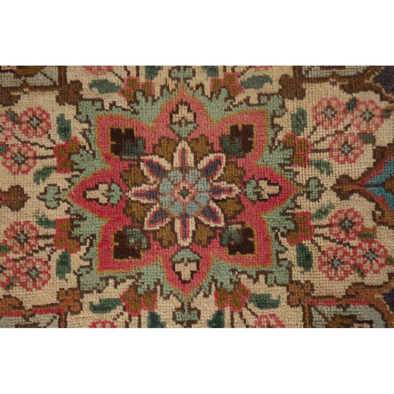 Tabriz Persian Vintage Area Rug Hand-Knotted Pink Wool Carpet - 6'8"x 9'7"