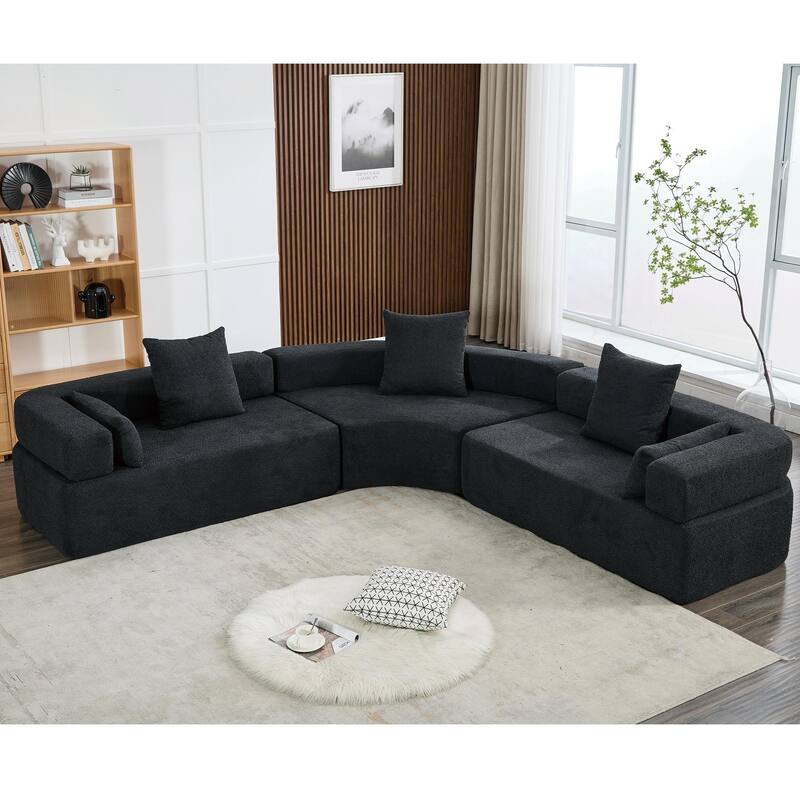 3-Piece Curved Sofa, Oversized Boucle Couch, Flexible for Living Room