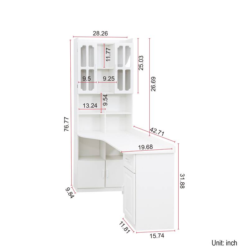 2-in-1 L-Shaped Corner Computer Desk with Storage Cabinet & Lower Shelf, Home Office Desk with Drawers & Bookshelf