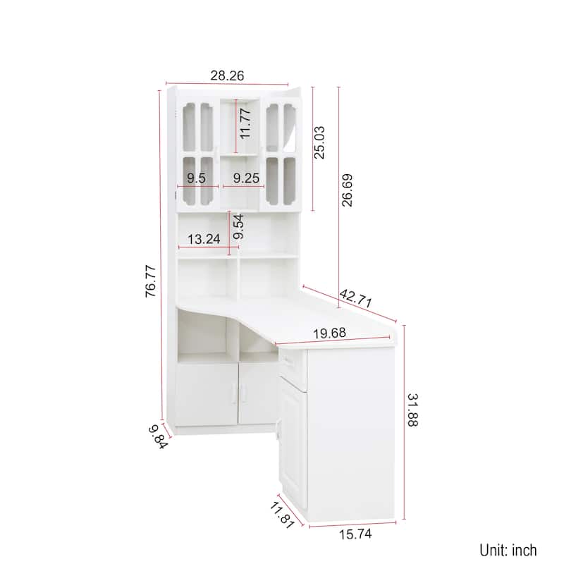 Anmytek L Shaped Corner Desk with Bookshelf, White Home Office Computer Desk Storage Workstation