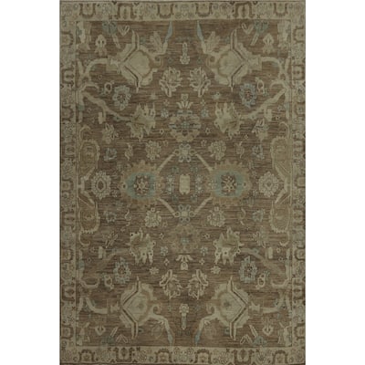Hand Knotted Oriental 100% Wool Carpet Transitional All-Over Brown Oushak Area Rug - 10' 0'' X 7' 9''