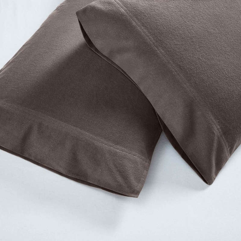 Superior Solid Flannel Cotton Fuzzy Pillowcases, Set of 2