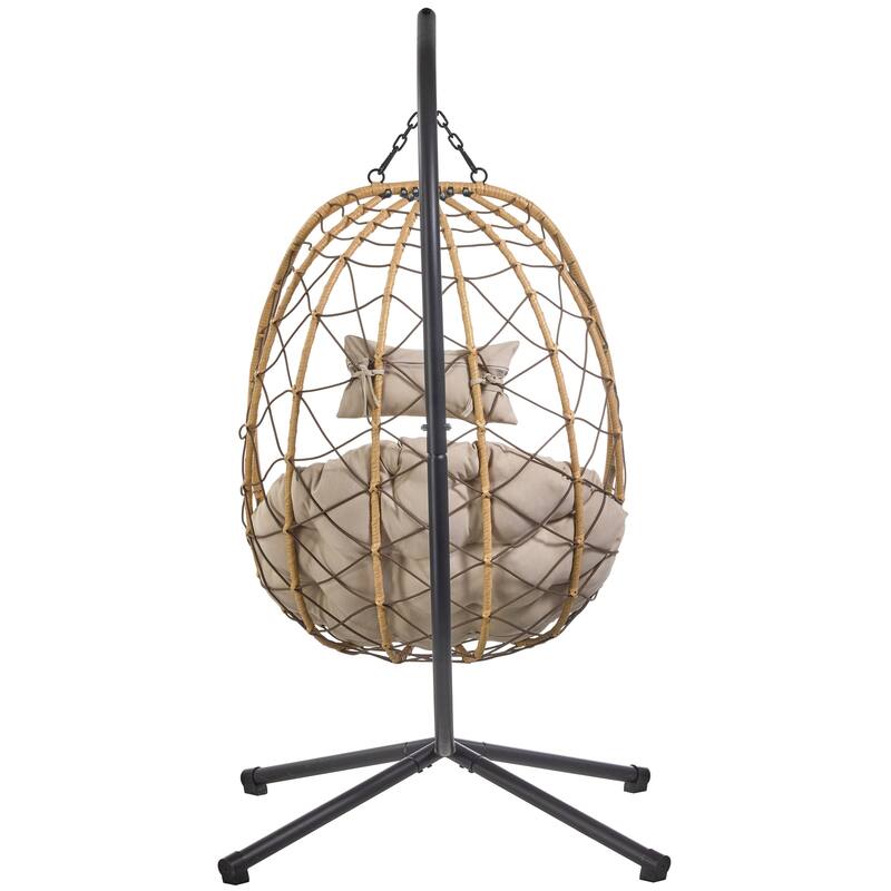 Summit Hanging Egg Swing Chair with Brown Frame & Foldable Shell for Home Patio Garden Backyard Porch