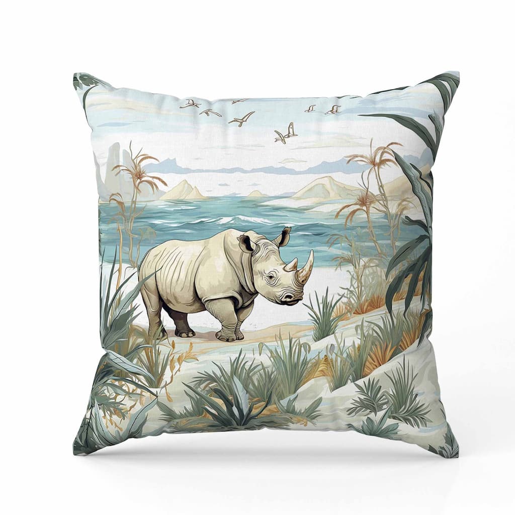 Coastal Rhino Indoor/Outdoor Reversible Throw Pillow Beige and Blue