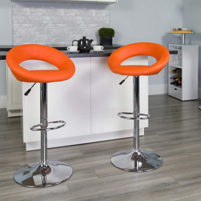 Contemporary Vinyl Rounded Orbit-style Height-adjustable Barstool - 32 - 40.75"H