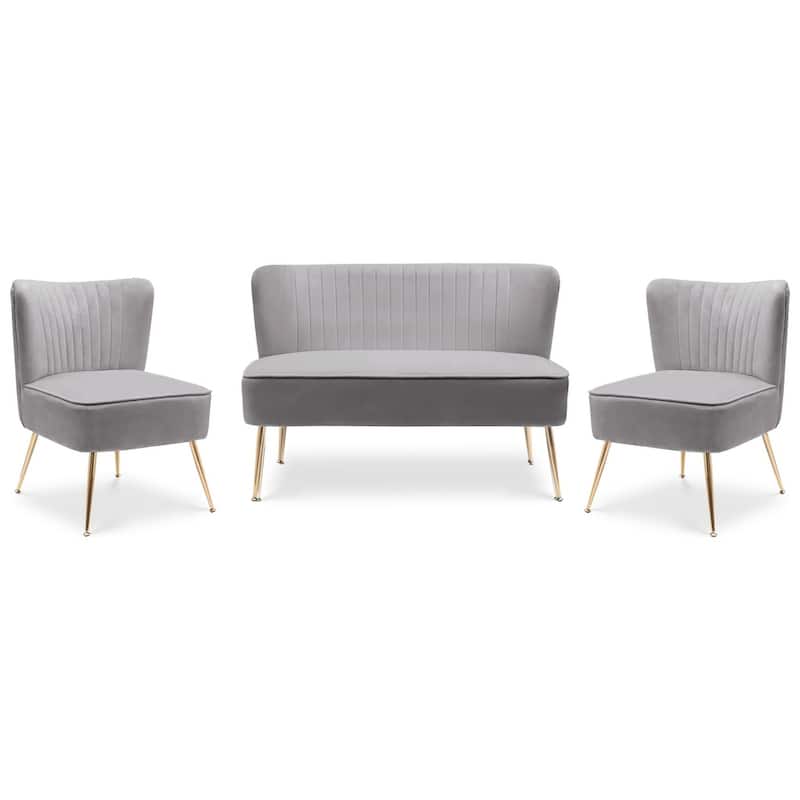 Farrah Upholstered Velvet Polyester Living Room Set With 22 inch Accent Chairs (3-Piece)