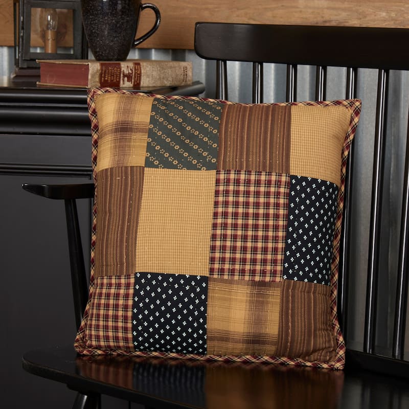 Patriotic Patch Quilted Pillow 16x16 - Accent - Pillow 16x16 - Cotton - Deep Red/Khaki/Navy
