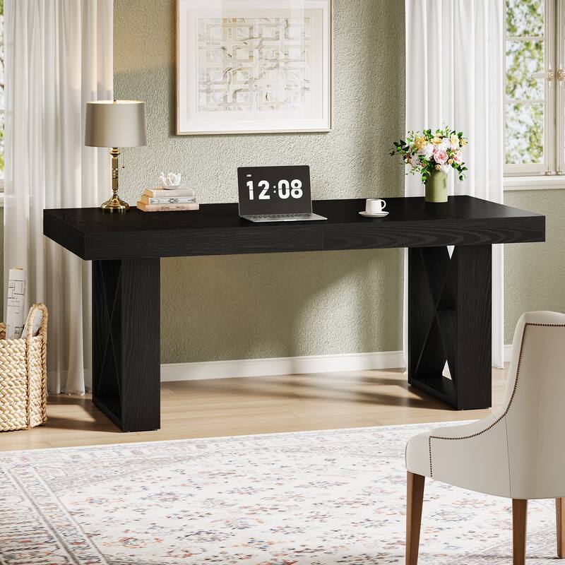 63-Inch Long Wood Computer Desk/Table, Study Writing Gaming Work Executive Desk for Home Office