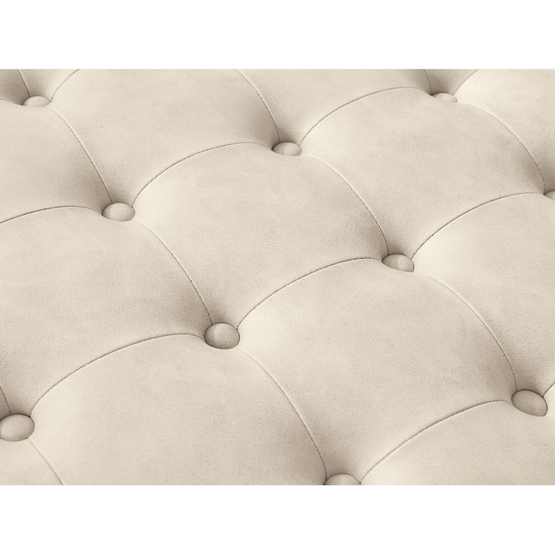 Tufted Round Storage Ottoman, Faux Leather