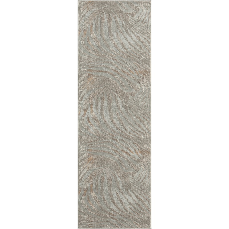 N Natori Serengeti Zebra Print Area Rug - Runner 2'8" x 8' - Neutral+Gold