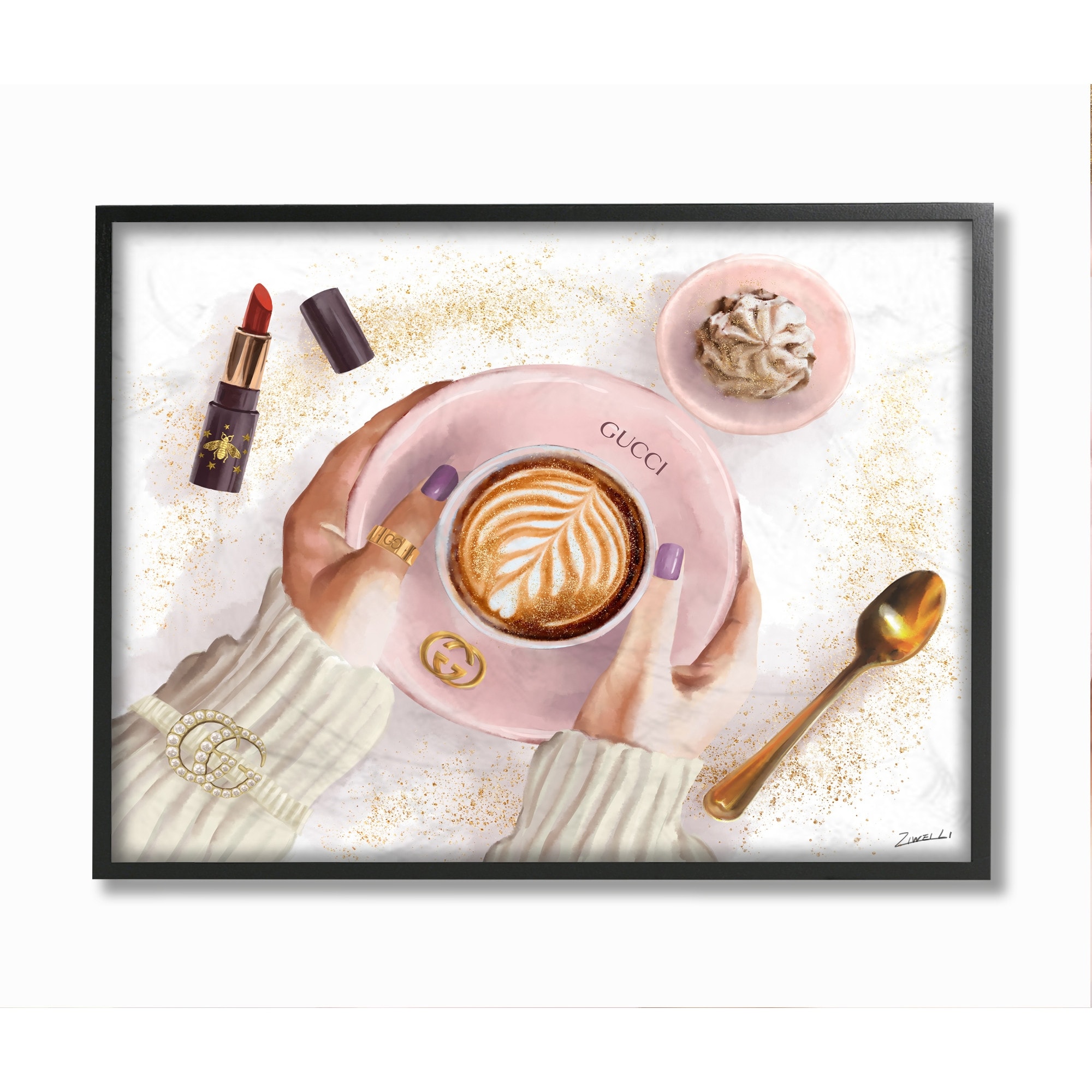 Stupell Women's Glam Fashion Coffee Latte Art Designer Brand Framed Wall Art  - White - On Sale - Bed Bath & Beyond - 31610221