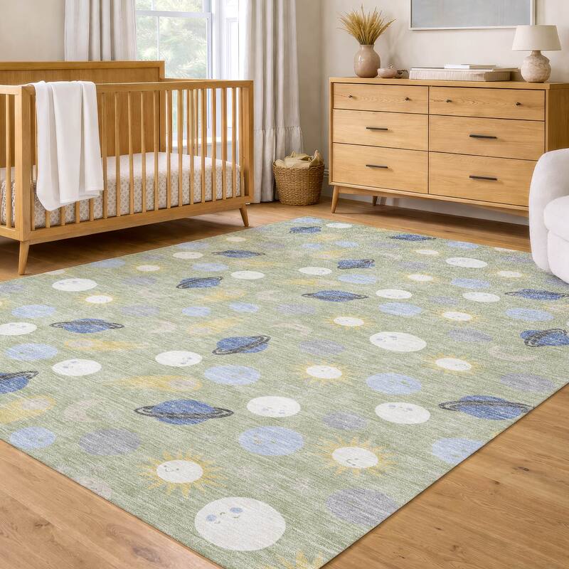 Machine Washable Indoor/ Outdoor Planets Comets Chantille Rug