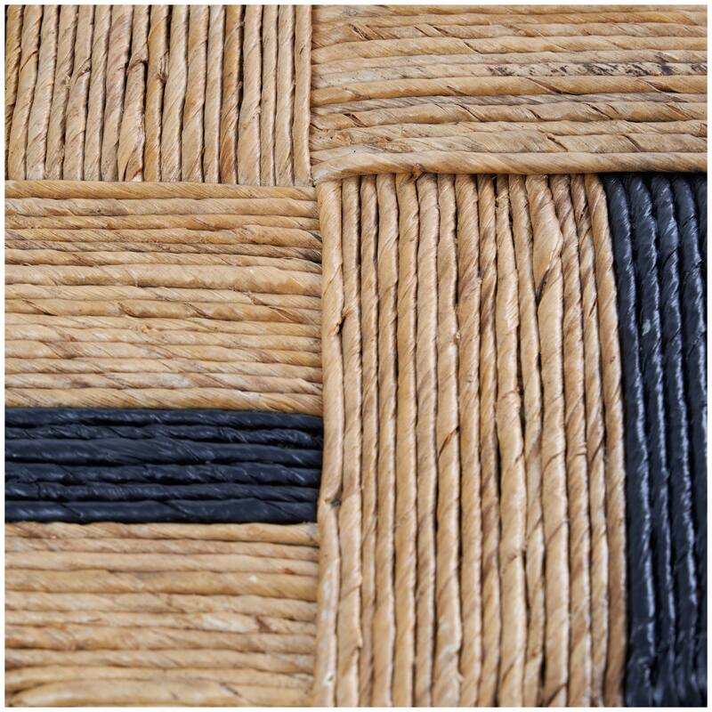 Brown Banana Leaf Handmade Linear Wrapped Accent Table with Navy Stripes