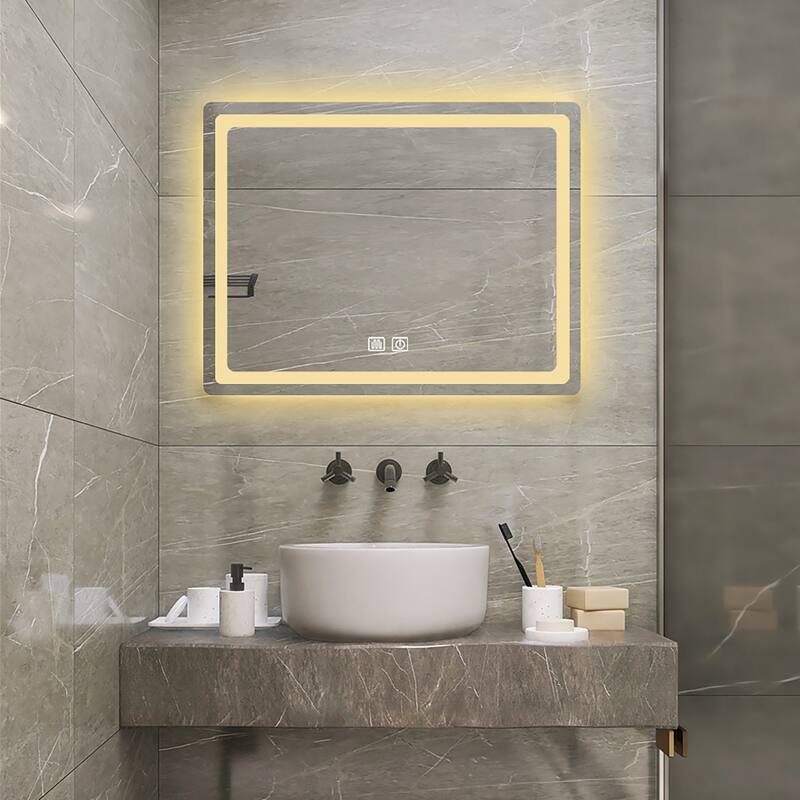 28/32/36/48/56 Inch Rectangular Frameless Anti-Fog Wall Mounted LED Bathroom Vanity Mirror - 35.43" x 27.56" - Transparent