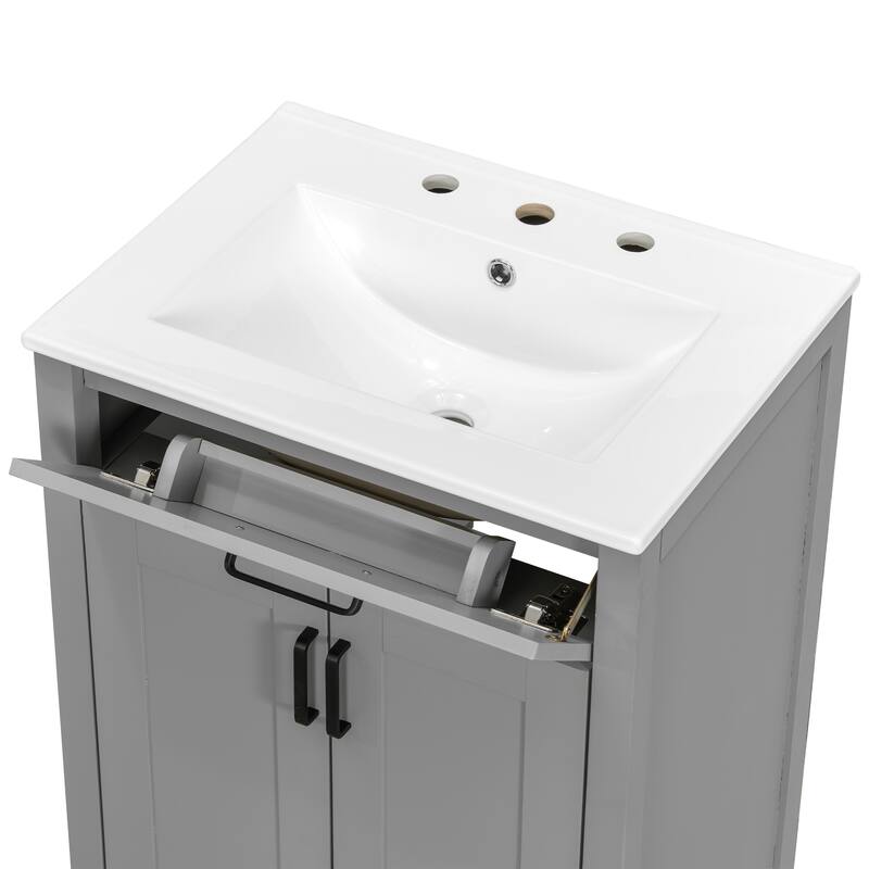 Modern 48" Bathroom Vanity with Ceramic Sink, Soft-Close Doors, Flip Drawer, Double-Layer Door Shelves, Elegant Storage Solution