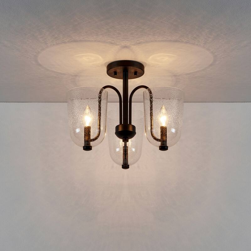 KAWOTI 3-light Modern Semi-flush Mount with Seeded Glass Shade - W17.25" x H12.4"