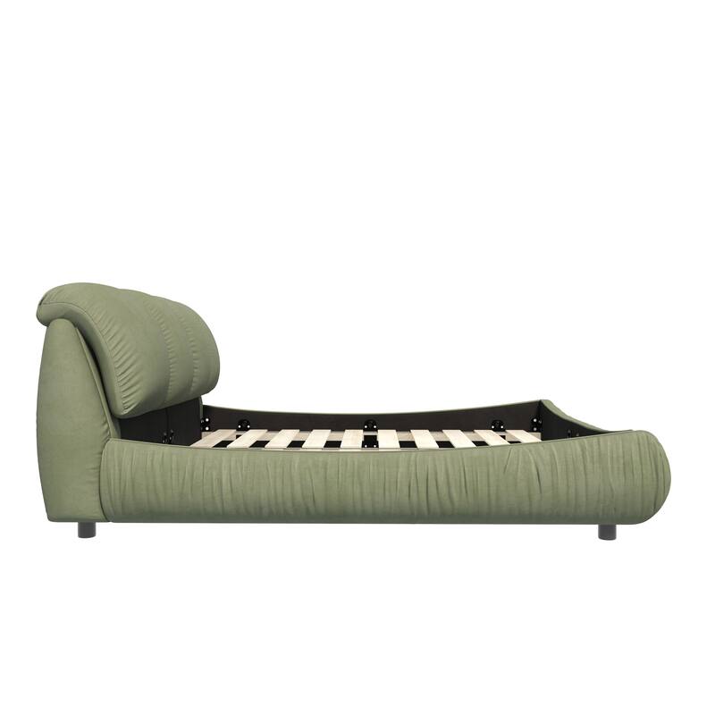 Green Queen Size Luxury Upholstered Platform Bed with Oversized Padded Backrest and Solid Frame