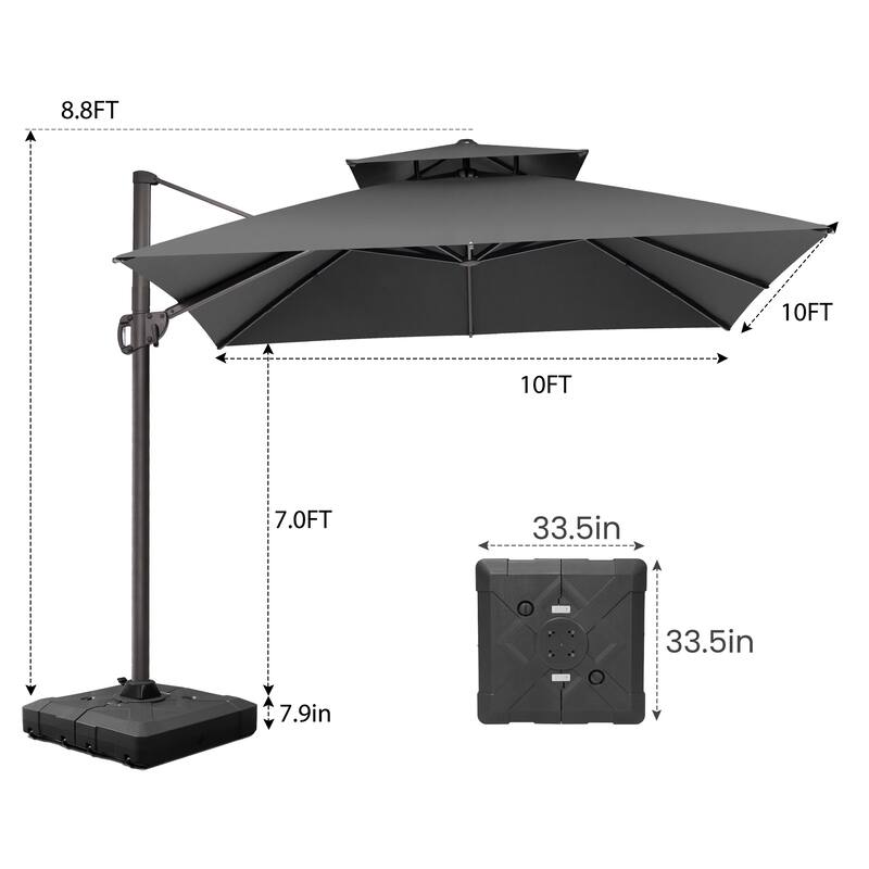 Pellebant Outdoor 10 FT Square Cantilever Patio Umbrella with Wheel Base