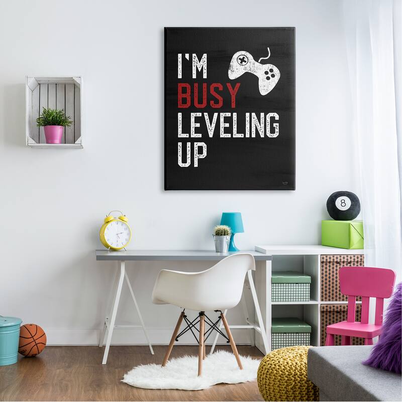 Stupell Busy Leveling Up Video Game Controller Sign Canvas Wall Art