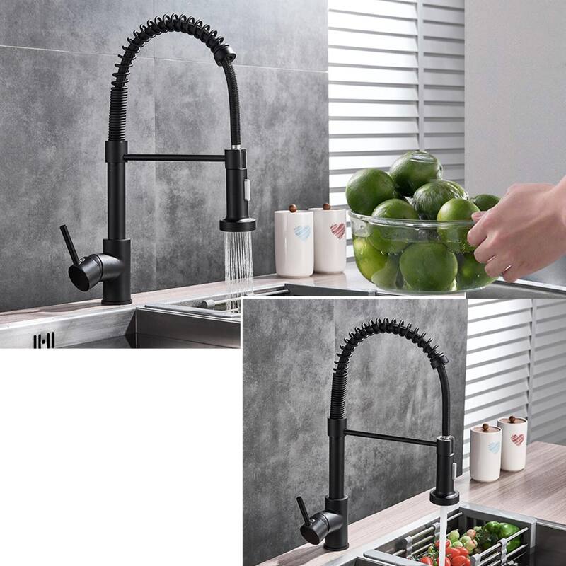Single Handle Deck Mounted Spring Neck Pull Down Kitchen Faucet
