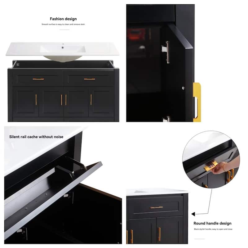 48" Bathroom Vanity with Ceramic Sink Combo, Abundant Storage Cabinet