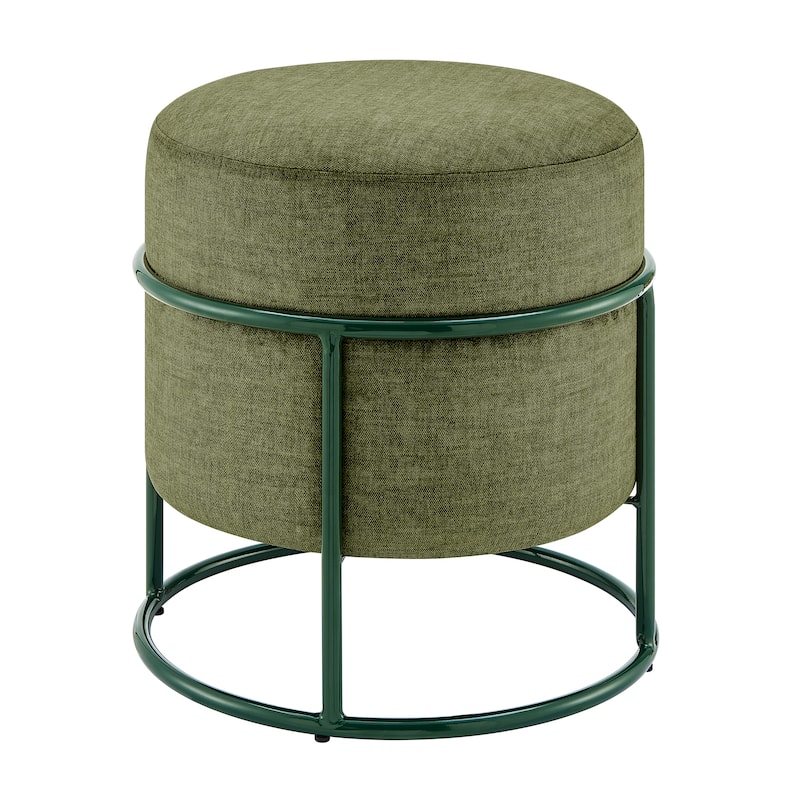 NPD Furniture Ophelia Velvet Round Ottoman with Metal Frame - Padburry Green