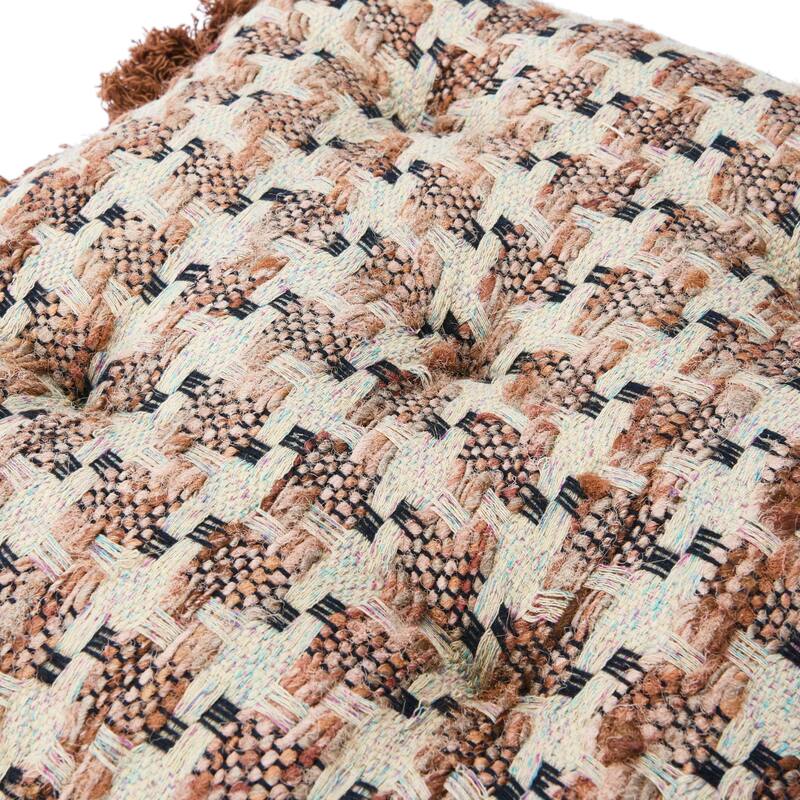 Woven Cotton Pillow with Eyelash Fringe, Multi Color