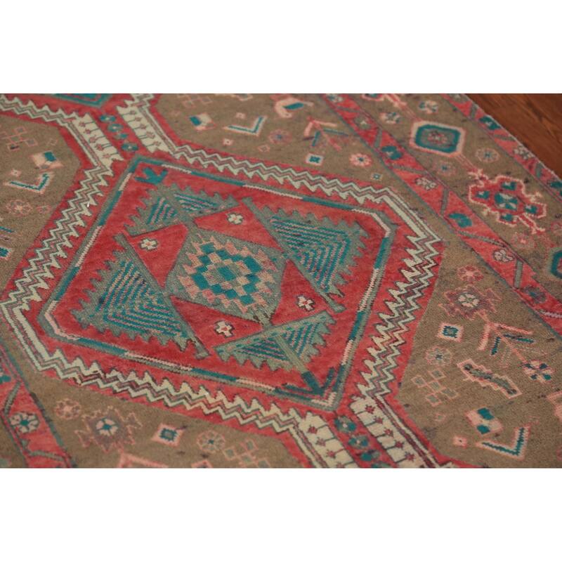 Tribal Geometric Ardebil Persian Runner Rug Hand-Knotted Wool Carpet - 3'7"x 12'0"