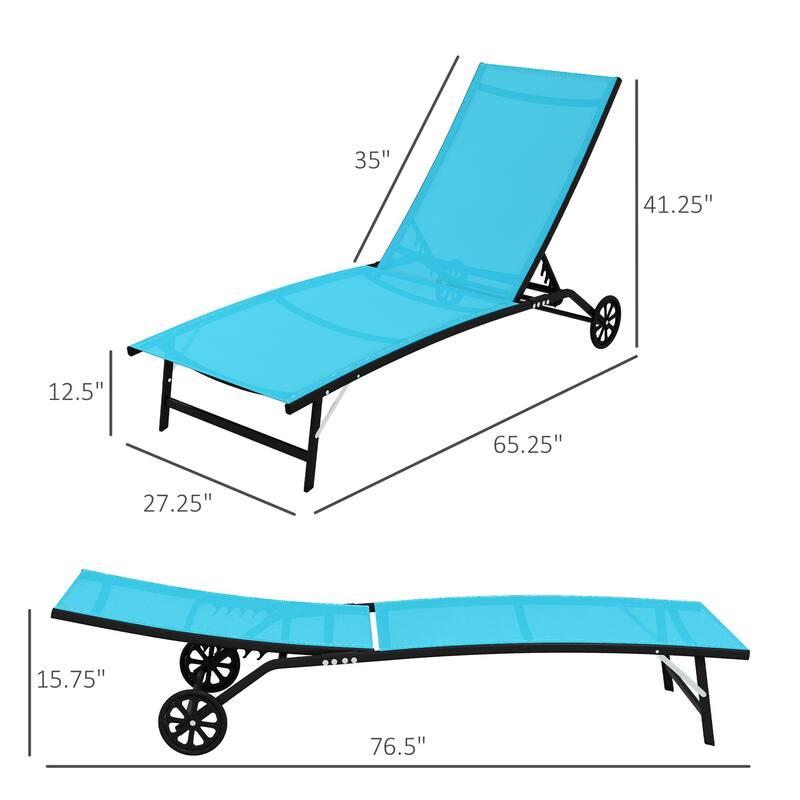 Outdoor Steel Frame Mesh Recliner with Wheels 2-Piece Set