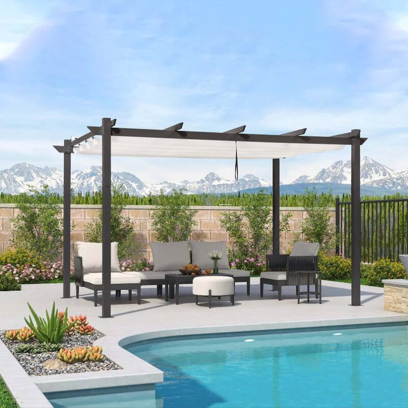 PURPLE LEAF Gazebo Outdoor Retractable Aluminium Grape Trellis Pergola with Extra Top Roof for Patio