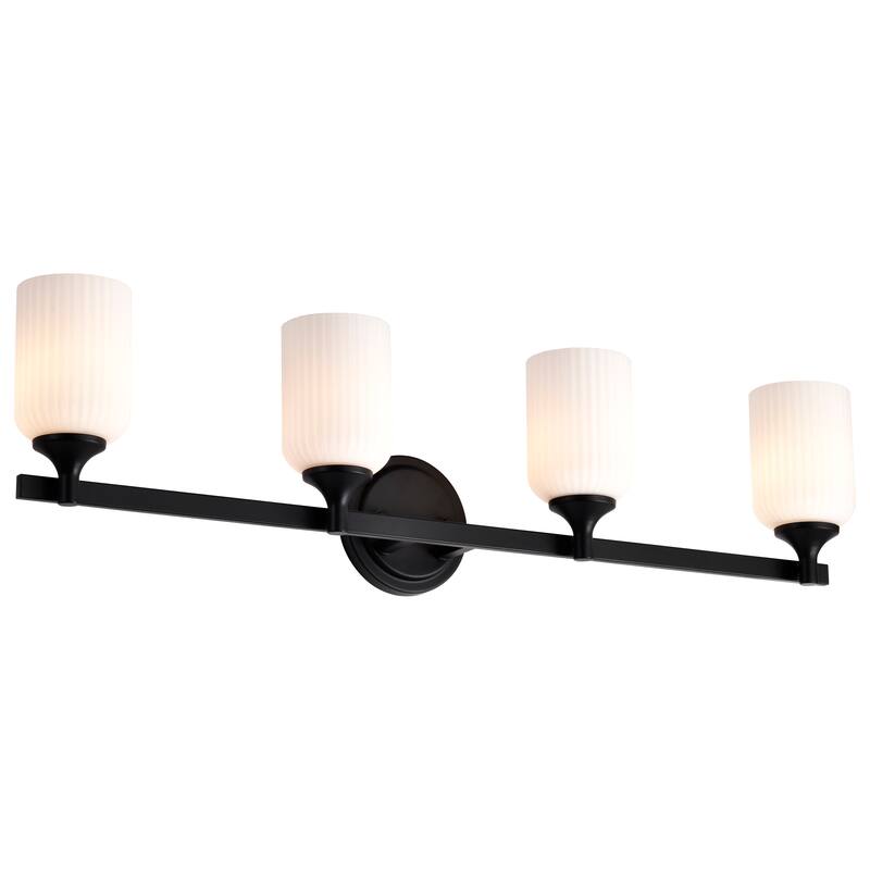 Solara 4 Light Vanity Matte Black Finish Frosted Ribbed Glass - Matte Black