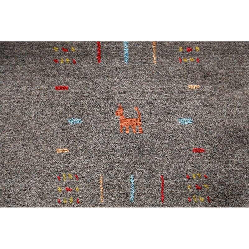 Hand Knotted Oriental 100% Wool Carpet Tribal Tribal Greys & Charcoal Gabbeh Area Rug - 12' 4'' X 8' 11''