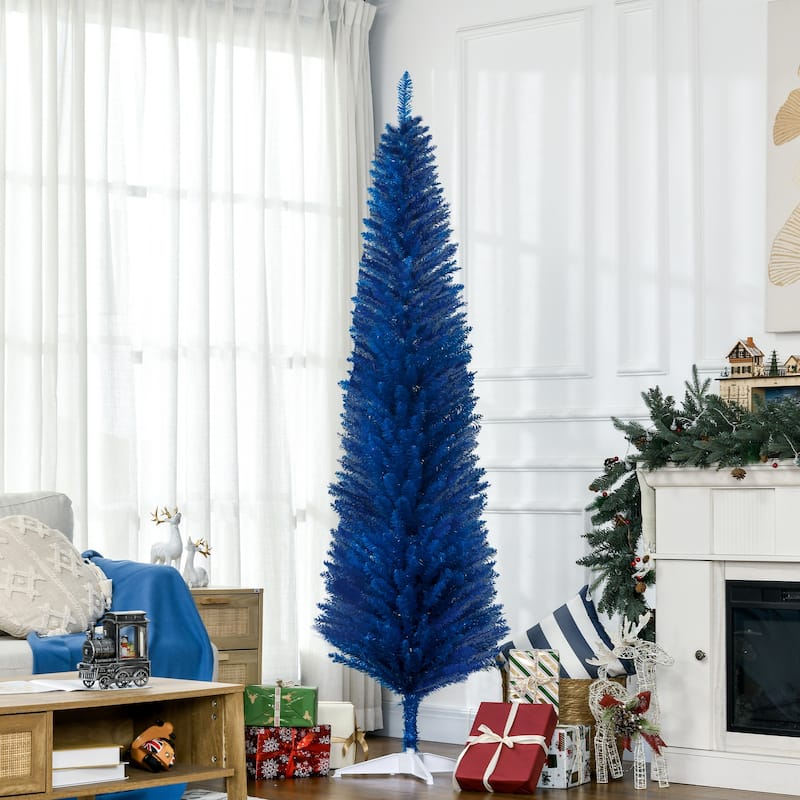HOMCOM 7' Artificial Pencil Christmas Tree, Slim Xmas Tree with 499 Realistic Branch Tips and Plastic Stand, Blue - 6.89 ft - Blue