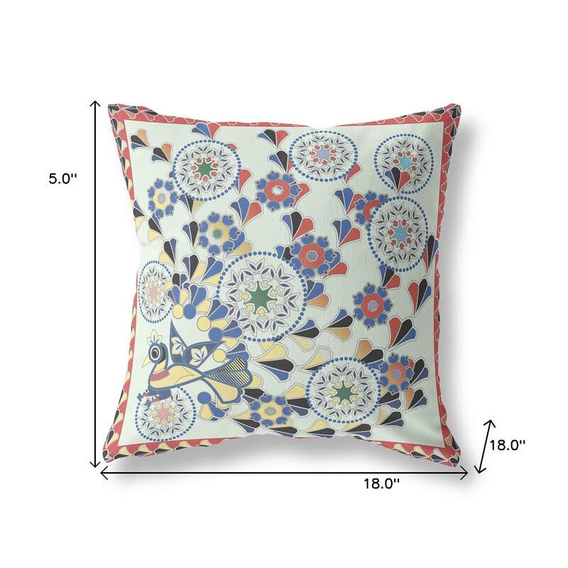 HomeRoots 18" x 18" Light Red Blown Seam Floral Indoor Outdoor Throw Pillow - 18.00' X '5.00' X '18.00