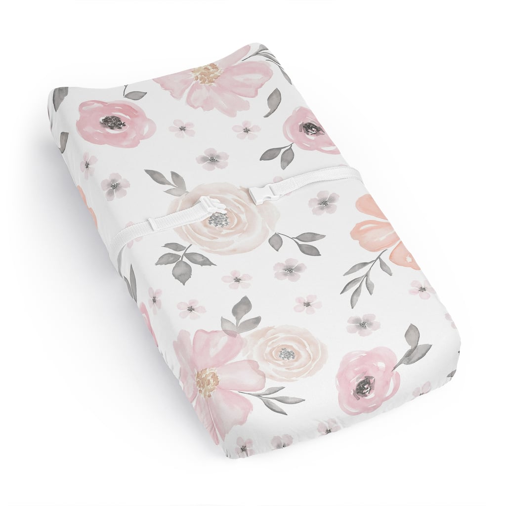 Sweet Jojo Designs Blush Pink Grey Boho Floral Girl Changing Pad Cover Sheet Bohemian Farmhouse Shabby Chic Rose Watercolor Rose