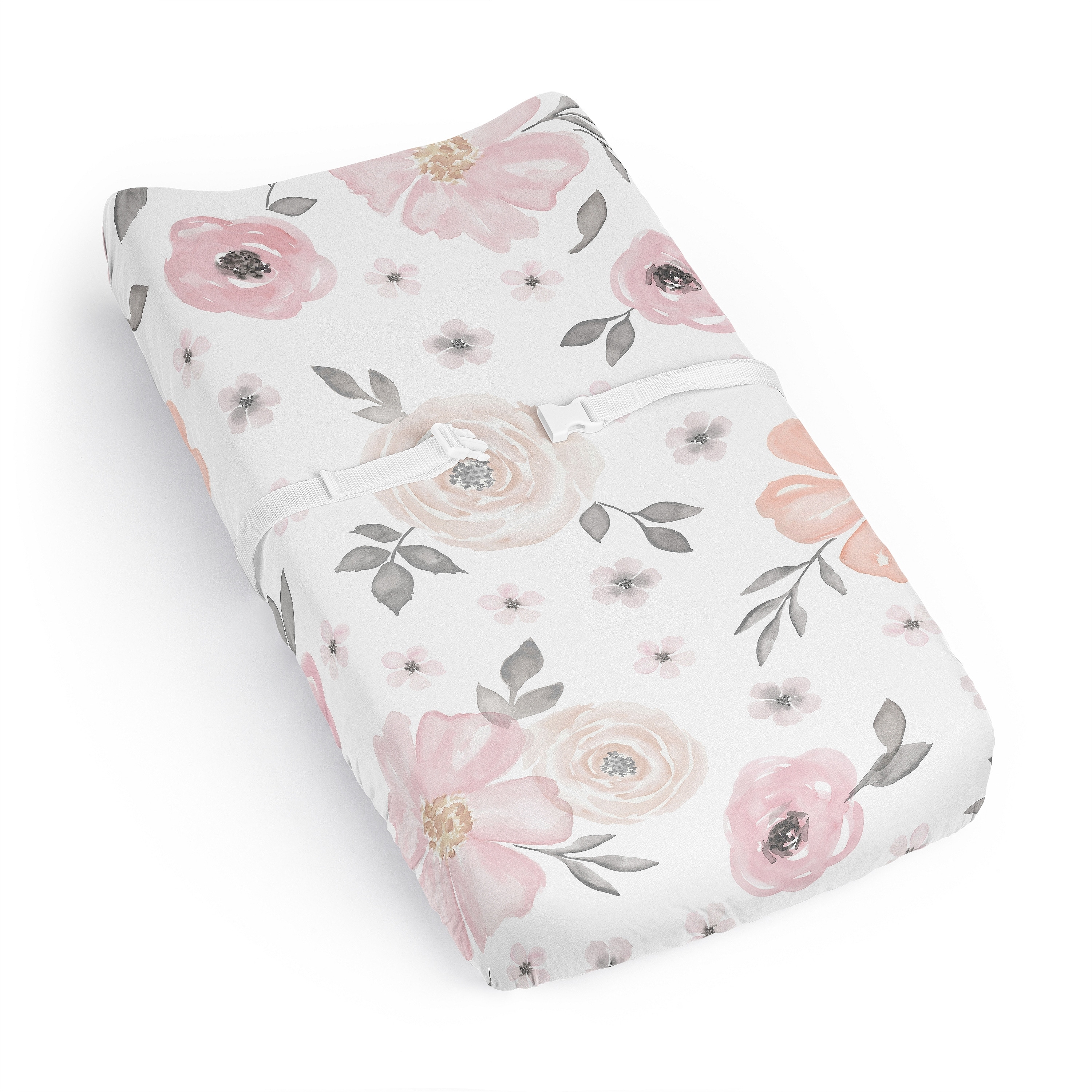 Sweet Jojo Designs Blush Pink Grey Boho Floral Girl Changing Pad Cover Sheet Bohemian Farmhouse Shabby Chic Rose Watercolor Rose